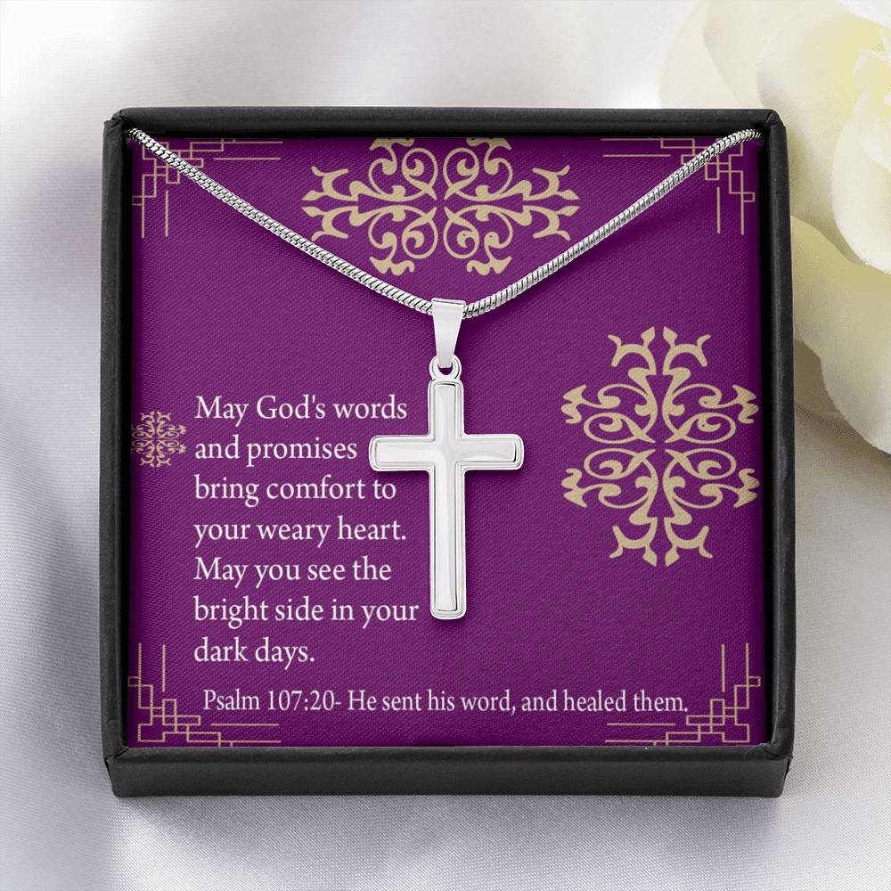 Christian Encouragement Get Well God's Words & Promises Psalm 107:20 Cross Card Necklace w Stainless Steel Pendant-Express Your Love Gifts