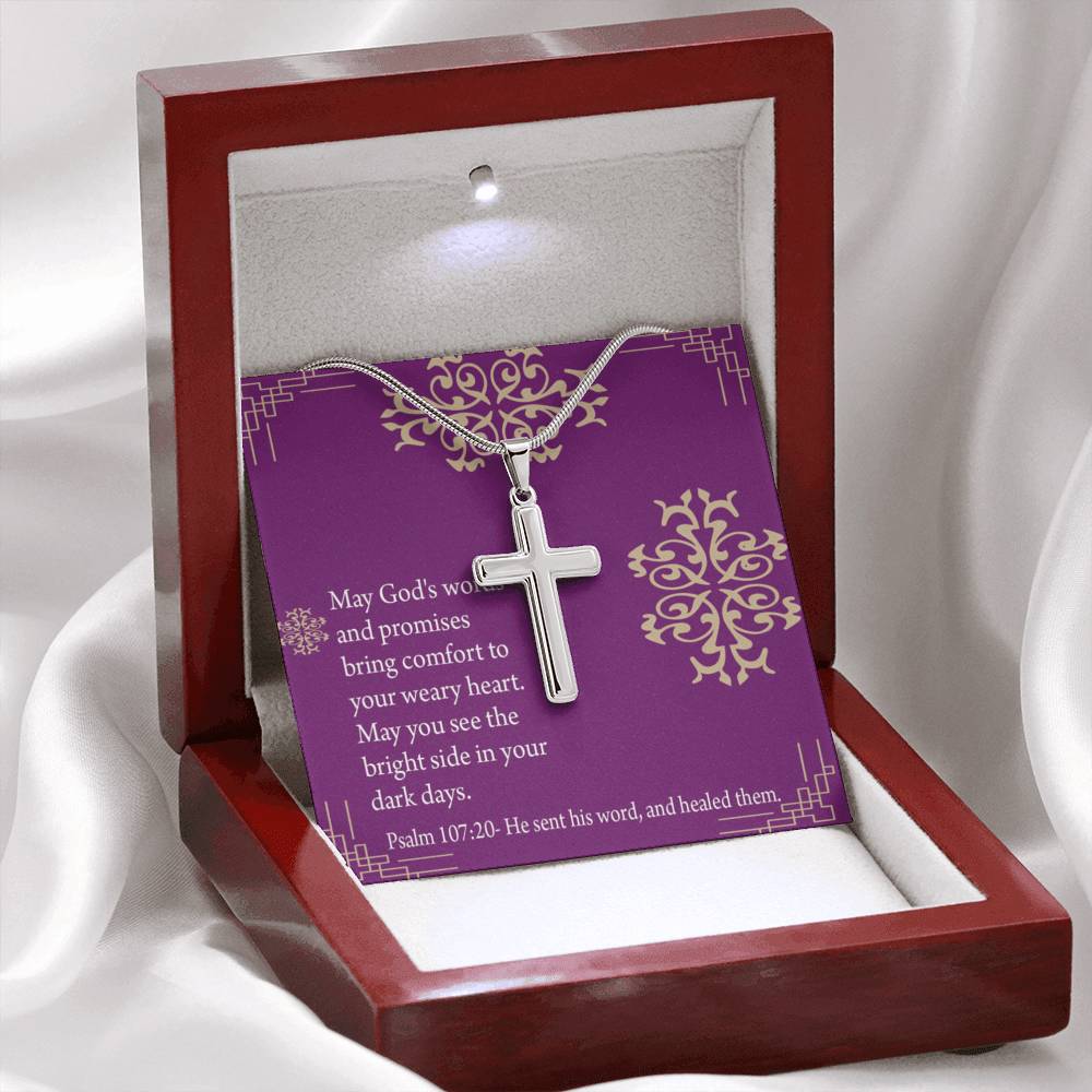 Christian Encouragement Get Well God's Words & Promises Psalm 107:20 Cross Card Necklace w Stainless Steel Pendant-Express Your Love Gifts
