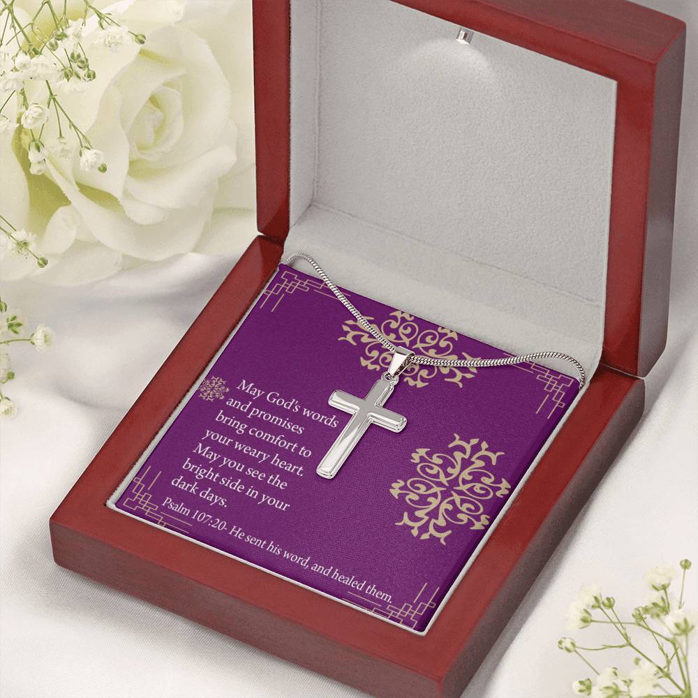 Christian Encouragement Get Well God's Words & Promises Psalm 107:20 Cross Card Necklace w Stainless Steel Pendant-Express Your Love Gifts