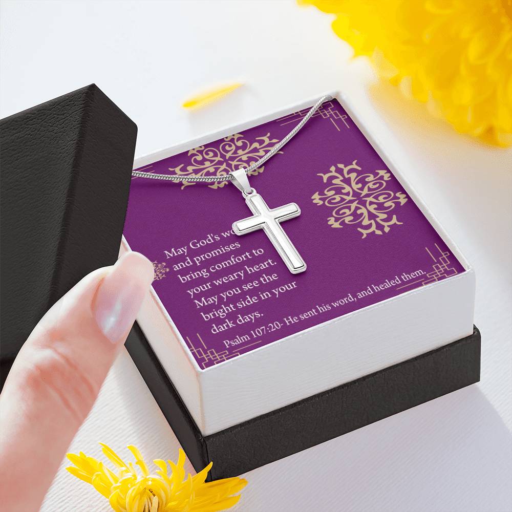 Christian Encouragement Get Well God's Words & Promises Psalm 107:20 Cross Card Necklace w Stainless Steel Pendant-Express Your Love Gifts