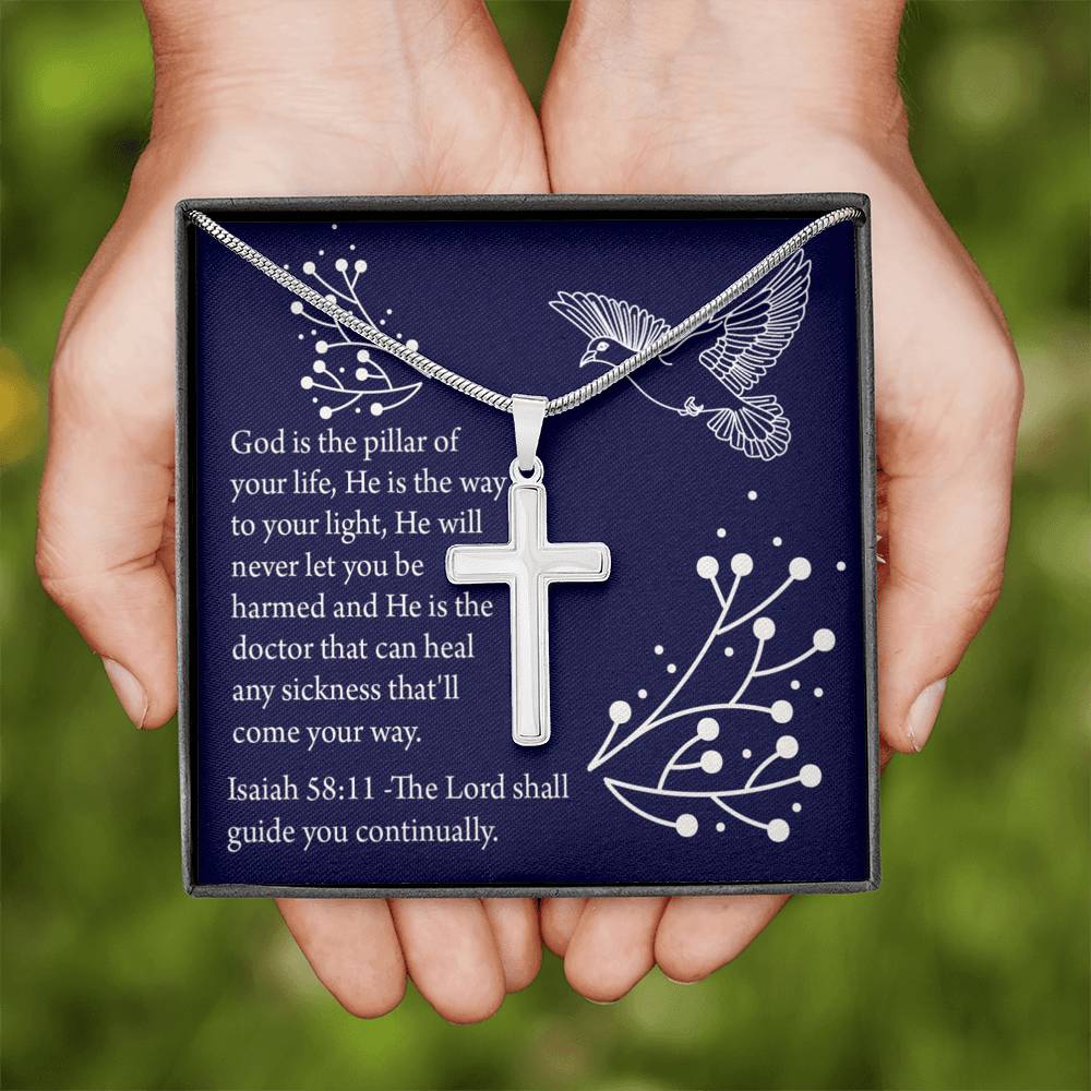 Christian Encouragement Get Well Isaiah 58:11 Cross Card Necklace w Stainless Steel Pendant-Express Your Love Gifts
