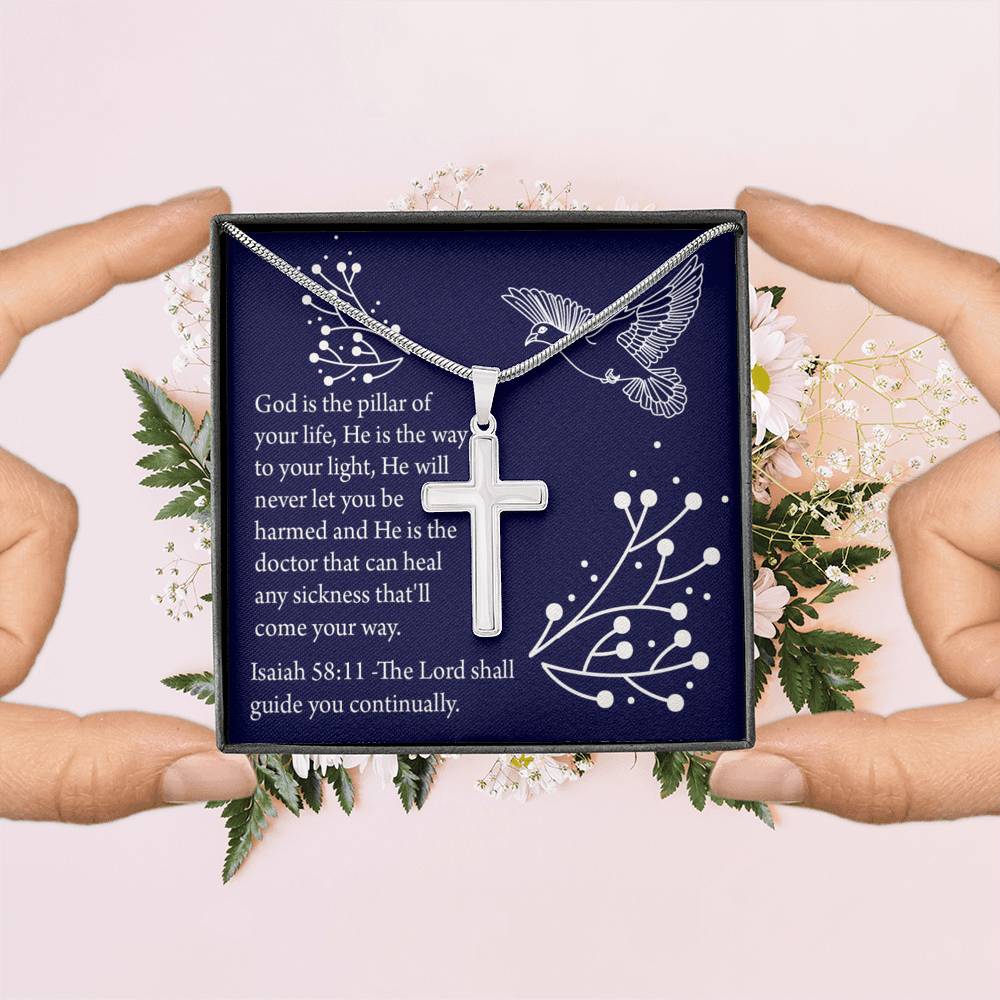 Christian Encouragement Get Well Isaiah 58:11 Cross Card Necklace w Stainless Steel Pendant-Express Your Love Gifts