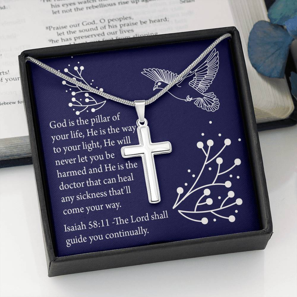 Christian Encouragement Get Well Isaiah 58:11 Cross Card Necklace w Stainless Steel Pendant-Express Your Love Gifts