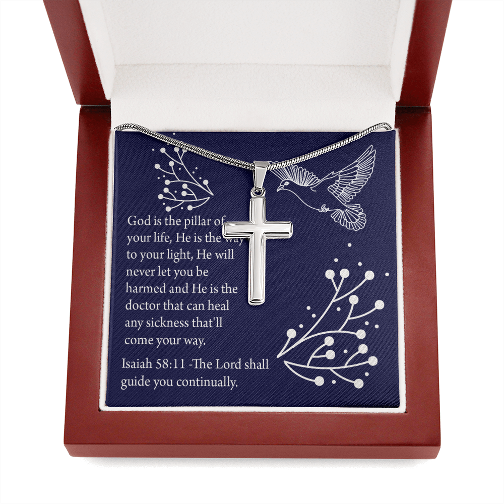 Christian Encouragement Get Well Isaiah 58:11 Cross Card Necklace w Stainless Steel Pendant-Express Your Love Gifts