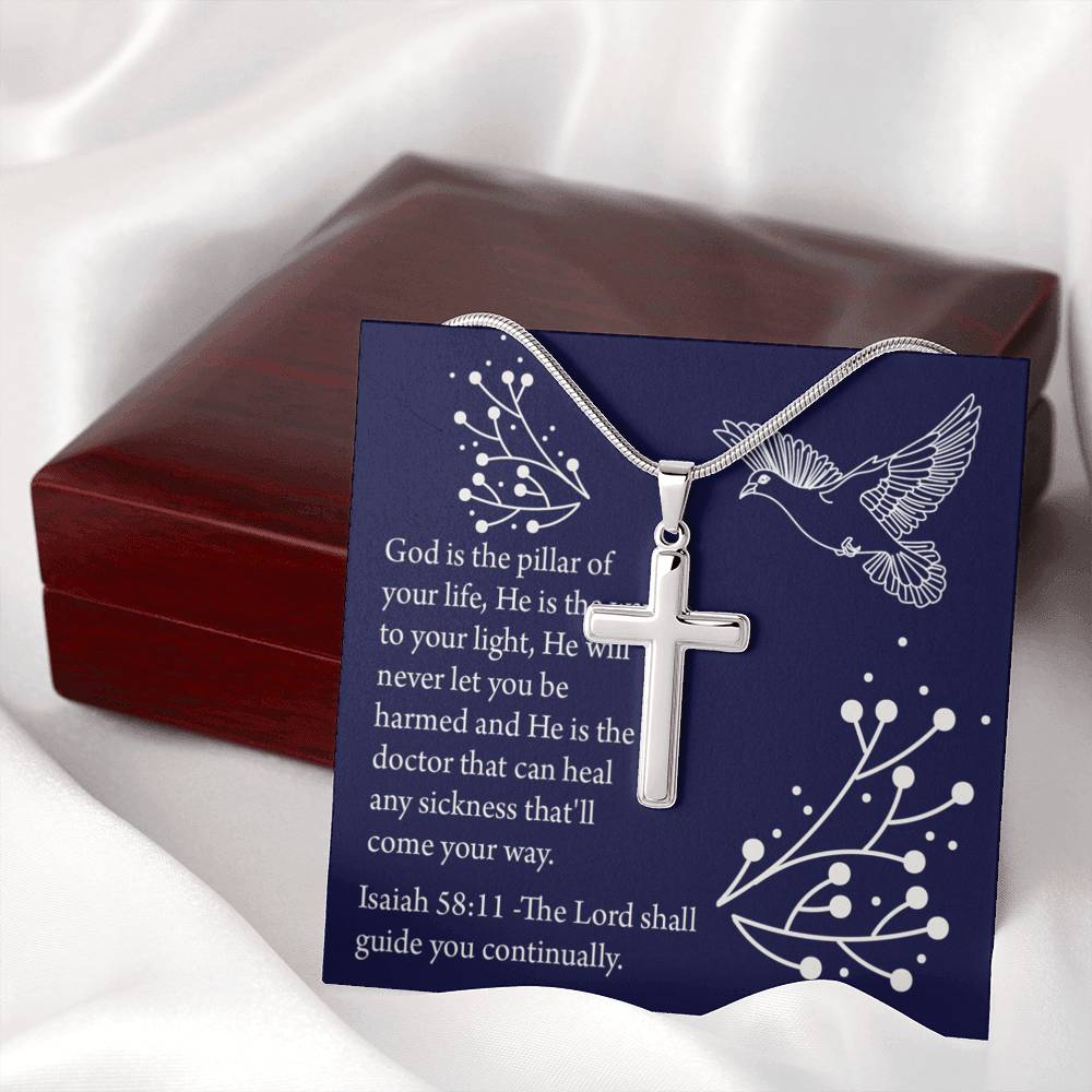 Christian Encouragement Get Well Isaiah 58:11 Cross Card Necklace w Stainless Steel Pendant-Express Your Love Gifts