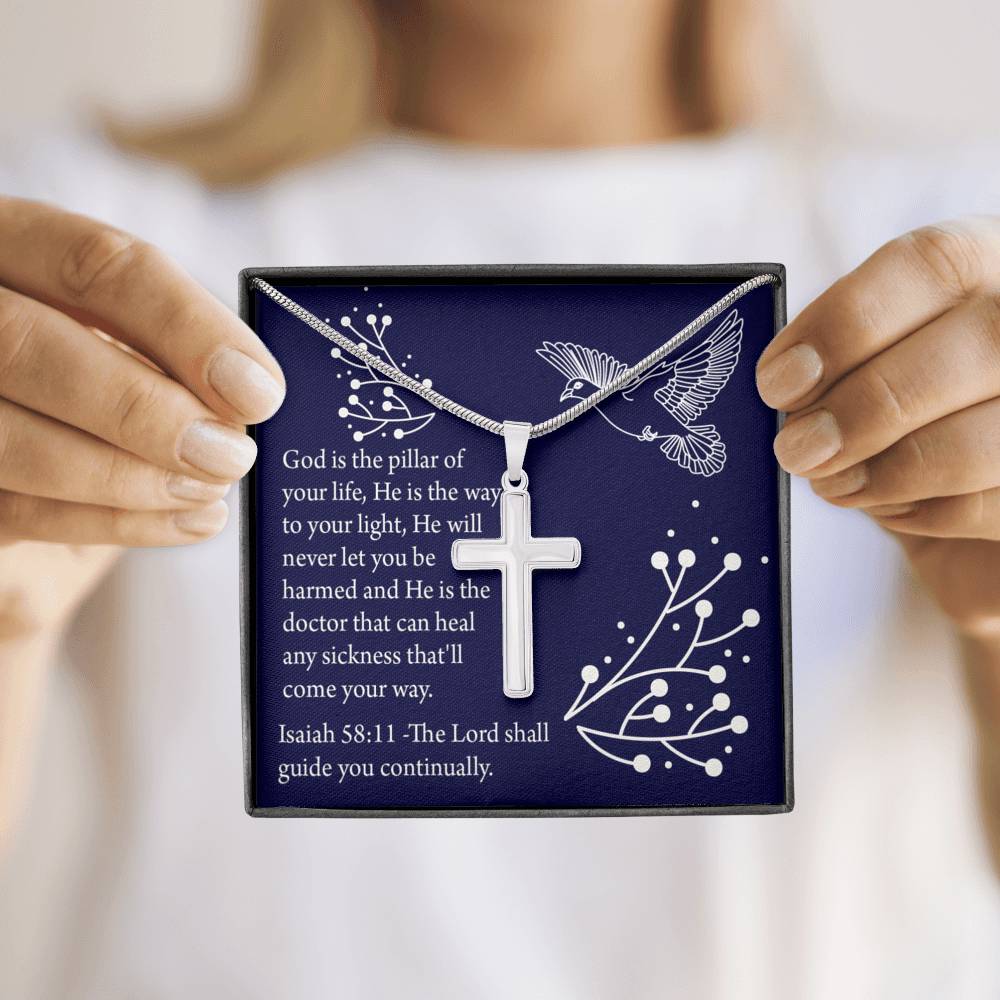 Christian Encouragement Get Well Isaiah 58:11 Cross Card Necklace w Stainless Steel Pendant-Express Your Love Gifts