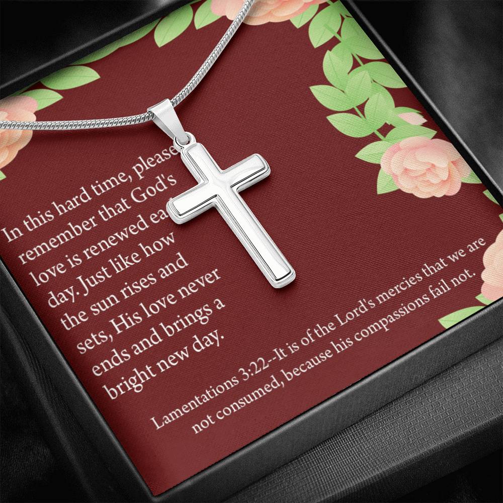 Christian Encouragement Get Well Surrounded In Prayer Lamentations 3:22 Cross Card Necklace w Stainless Steel Pendant-Express Your Love Gifts