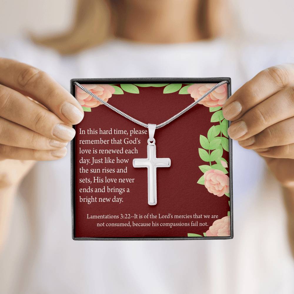 Christian Encouragement Get Well Surrounded In Prayer Lamentations 3:22 Cross Card Necklace w Stainless Steel Pendant-Express Your Love Gifts