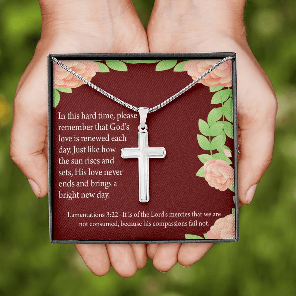 Christian Encouragement Get Well Surrounded In Prayer Lamentations 3:22 Cross Card Necklace w Stainless Steel Pendant-Express Your Love Gifts