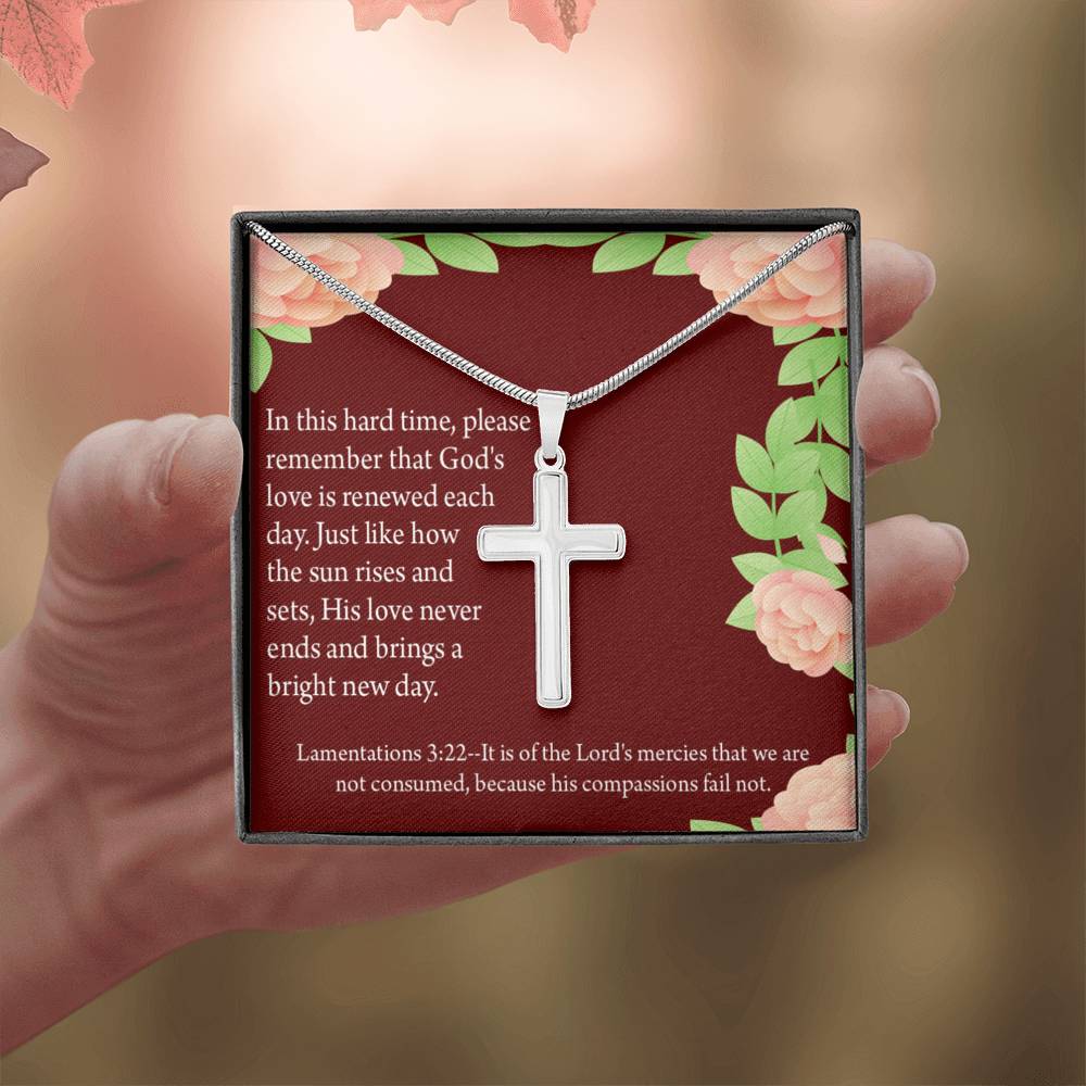 Christian Encouragement Get Well Surrounded In Prayer Lamentations 3:22 Cross Card Necklace w Stainless Steel Pendant-Express Your Love Gifts