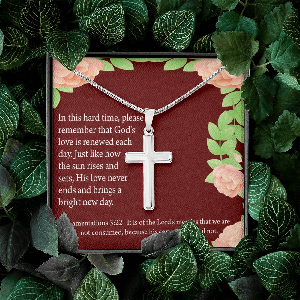 Christian Encouragement Get Well Surrounded In Prayer Lamentations 3:22 Cross Card Necklace w Stainless Steel Pendant-Express Your Love Gifts