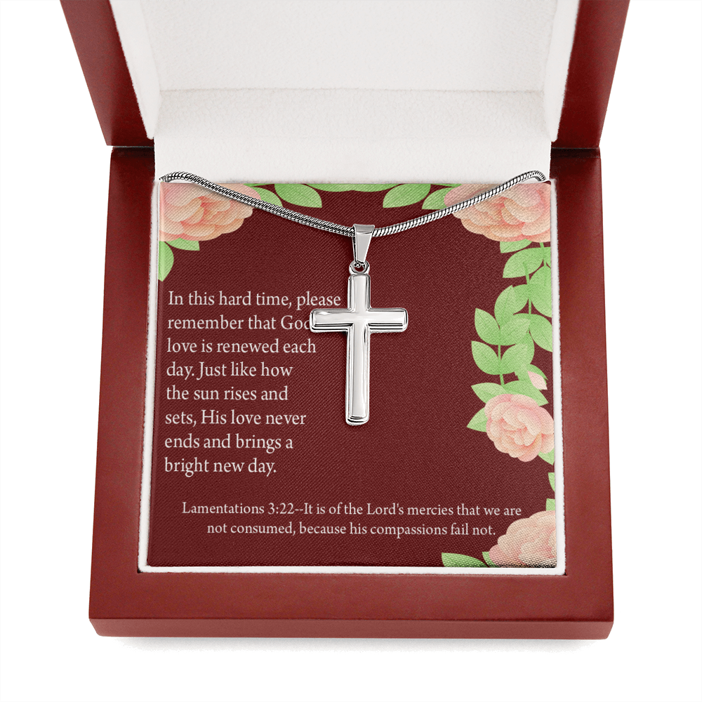 Christian Encouragement Get Well Surrounded In Prayer Lamentations 3:22 Cross Card Necklace w Stainless Steel Pendant-Express Your Love Gifts