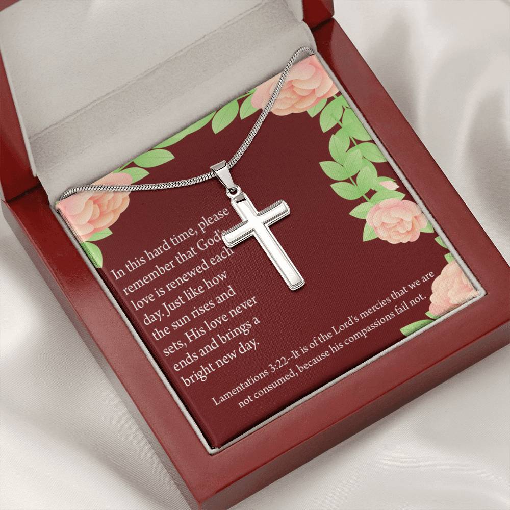 Christian Encouragement Get Well Surrounded In Prayer Lamentations 3:22 Cross Card Necklace w Stainless Steel Pendant-Express Your Love Gifts