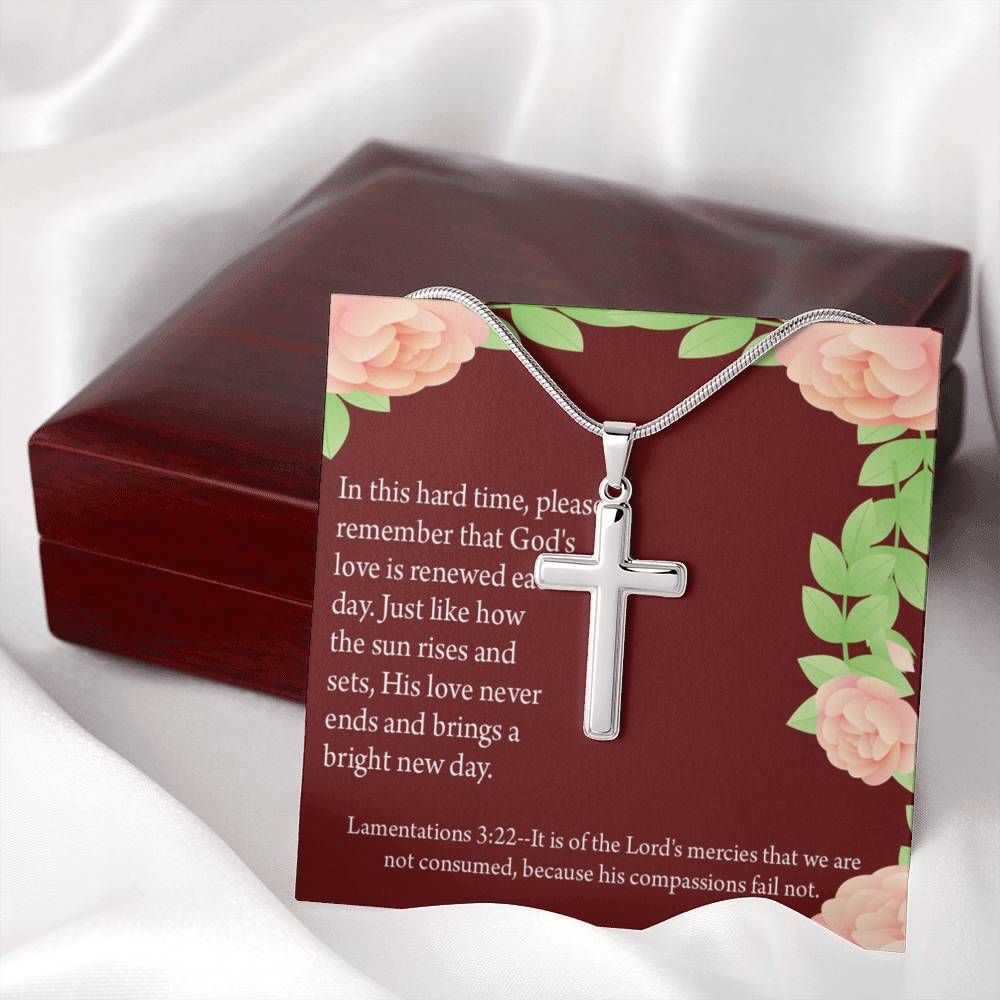 Christian Encouragement Get Well Surrounded In Prayer Lamentations 3:22 Cross Card Necklace w Stainless Steel Pendant-Express Your Love Gifts