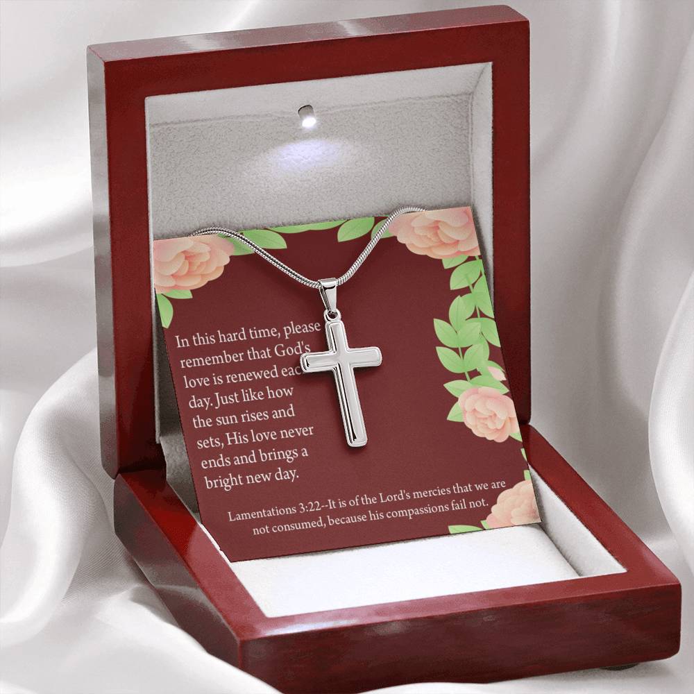 Christian Encouragement Get Well Surrounded In Prayer Lamentations 3:22 Cross Card Necklace w Stainless Steel Pendant-Express Your Love Gifts