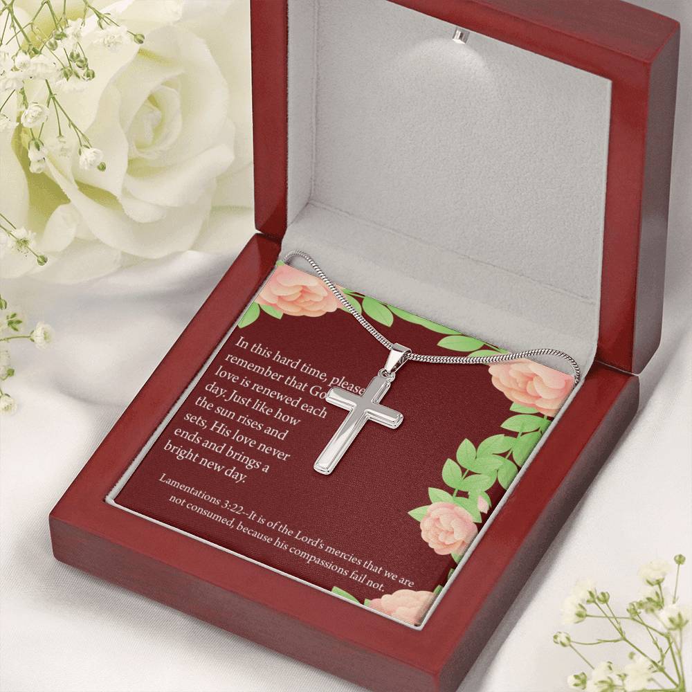 Christian Encouragement Get Well Surrounded In Prayer Lamentations 3:22 Cross Card Necklace w Stainless Steel Pendant-Express Your Love Gifts