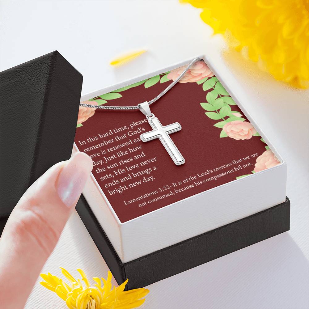 Christian Encouragement Get Well Surrounded In Prayer Lamentations 3:22 Cross Card Necklace w Stainless Steel Pendant-Express Your Love Gifts