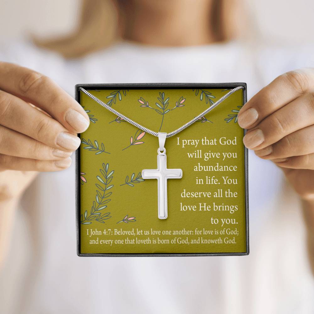 Christian Encouragement God's Love 1 John 4:7 Cross Card Necklace w Stainless Steel Pendant-Express Your Love Gifts
