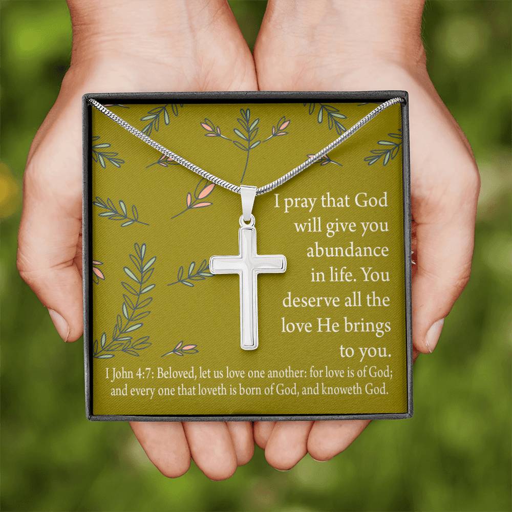 Christian Encouragement God's Love 1 John 4:7 Cross Card Necklace w Stainless Steel Pendant-Express Your Love Gifts