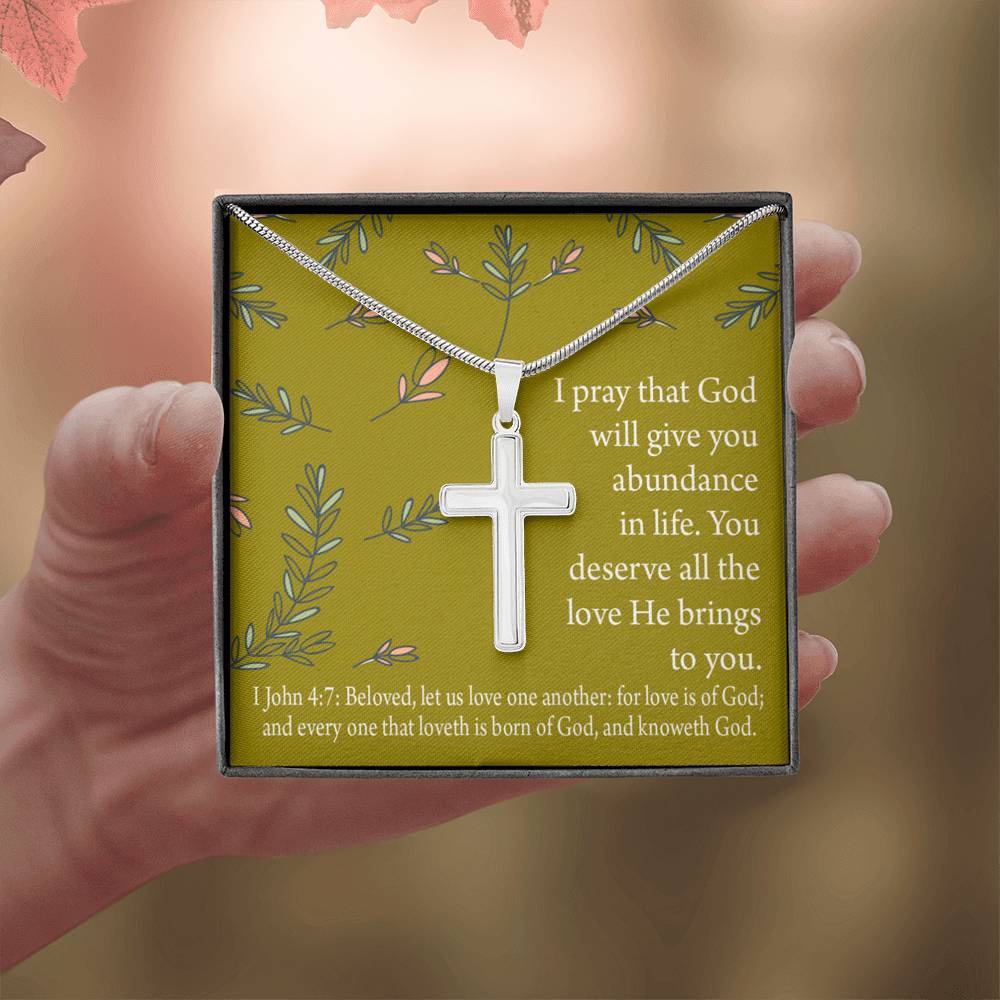 Christian Encouragement God's Love 1 John 4:7 Cross Card Necklace w Stainless Steel Pendant-Express Your Love Gifts