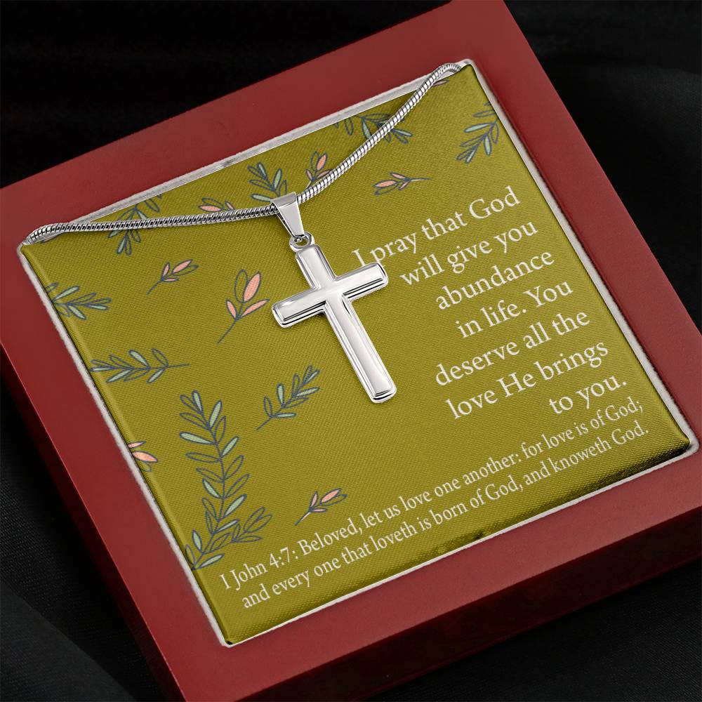 Christian Encouragement God's Love 1 John 4:7 Cross Card Necklace w Stainless Steel Pendant-Express Your Love Gifts