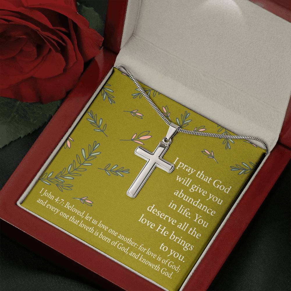 Christian Encouragement God's Love 1 John 4:7 Cross Card Necklace w Stainless Steel Pendant-Express Your Love Gifts
