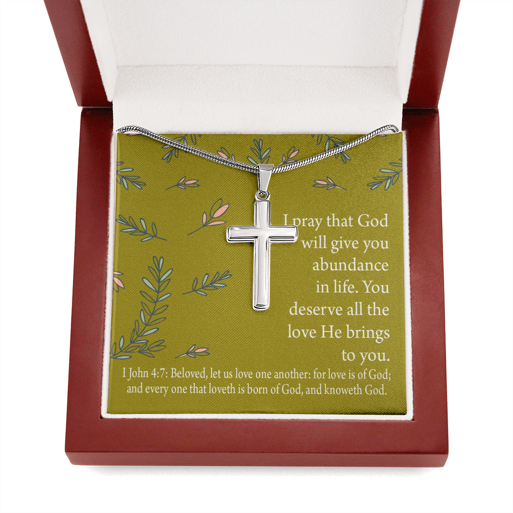Christian Encouragement God's Love 1 John 4:7 Cross Card Necklace w Stainless Steel Pendant-Express Your Love Gifts
