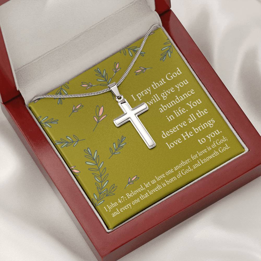 Christian Encouragement God's Love 1 John 4:7 Cross Card Necklace w Stainless Steel Pendant-Express Your Love Gifts