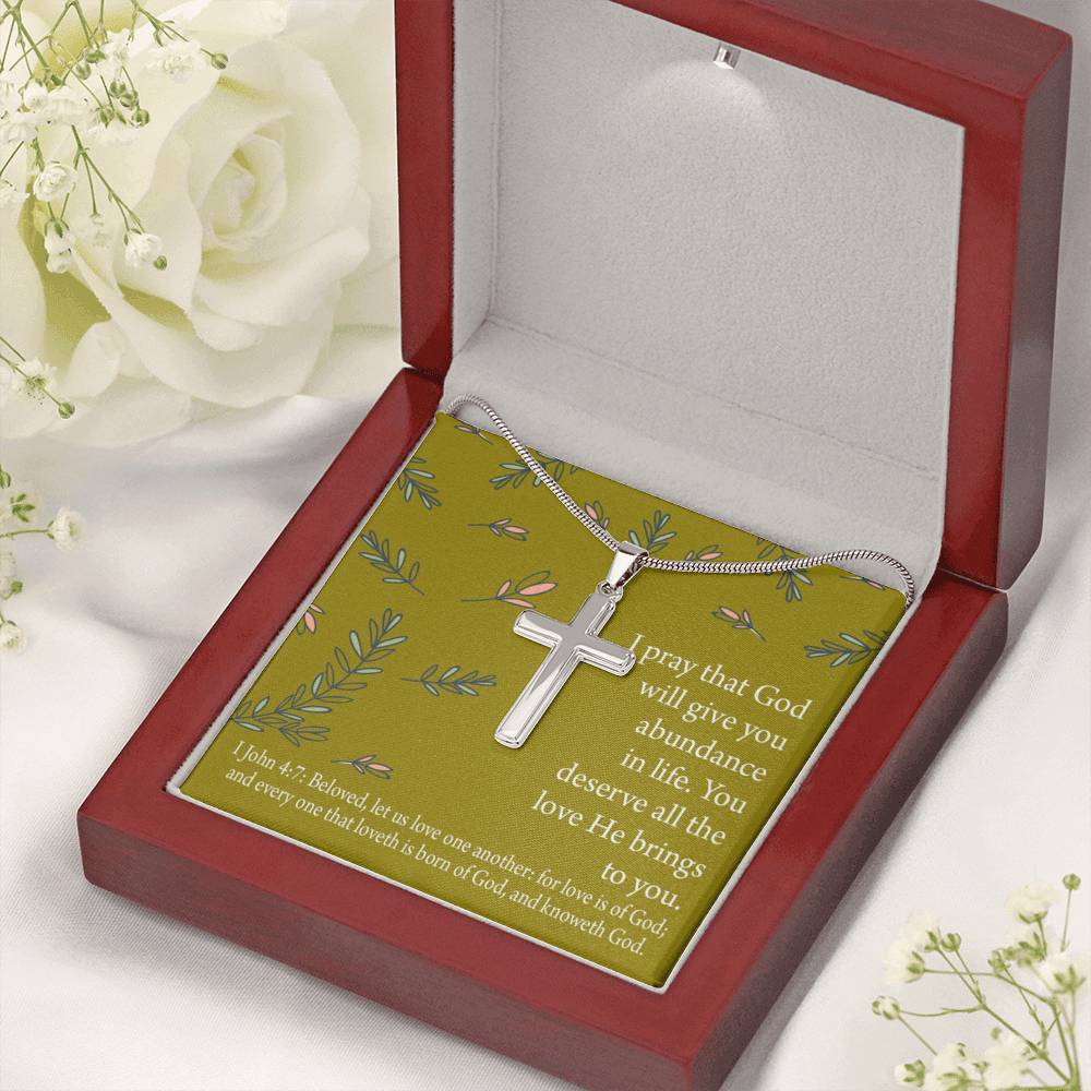 Christian Encouragement God's Love 1 John 4:7 Cross Card Necklace w Stainless Steel Pendant-Express Your Love Gifts