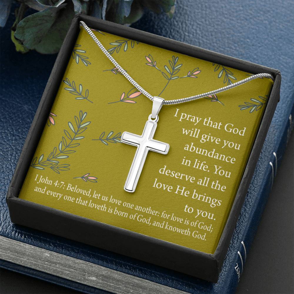 Christian Encouragement God's Love 1 John 4:7 Cross Card Necklace w Stainless Steel Pendant-Express Your Love Gifts