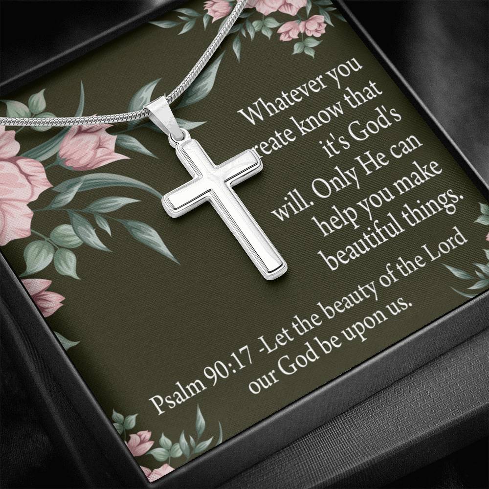 Christian Encouragement God's Will & Beauty Psalm 90:17 Cross Card Necklace w Stainless Steel Pendant-Express Your Love Gifts
