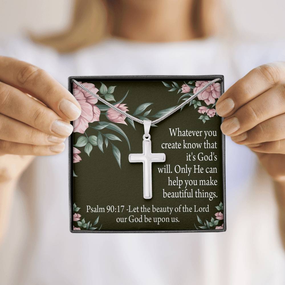 Christian Encouragement God's Will & Beauty Psalm 90:17 Cross Card Necklace w Stainless Steel Pendant-Express Your Love Gifts
