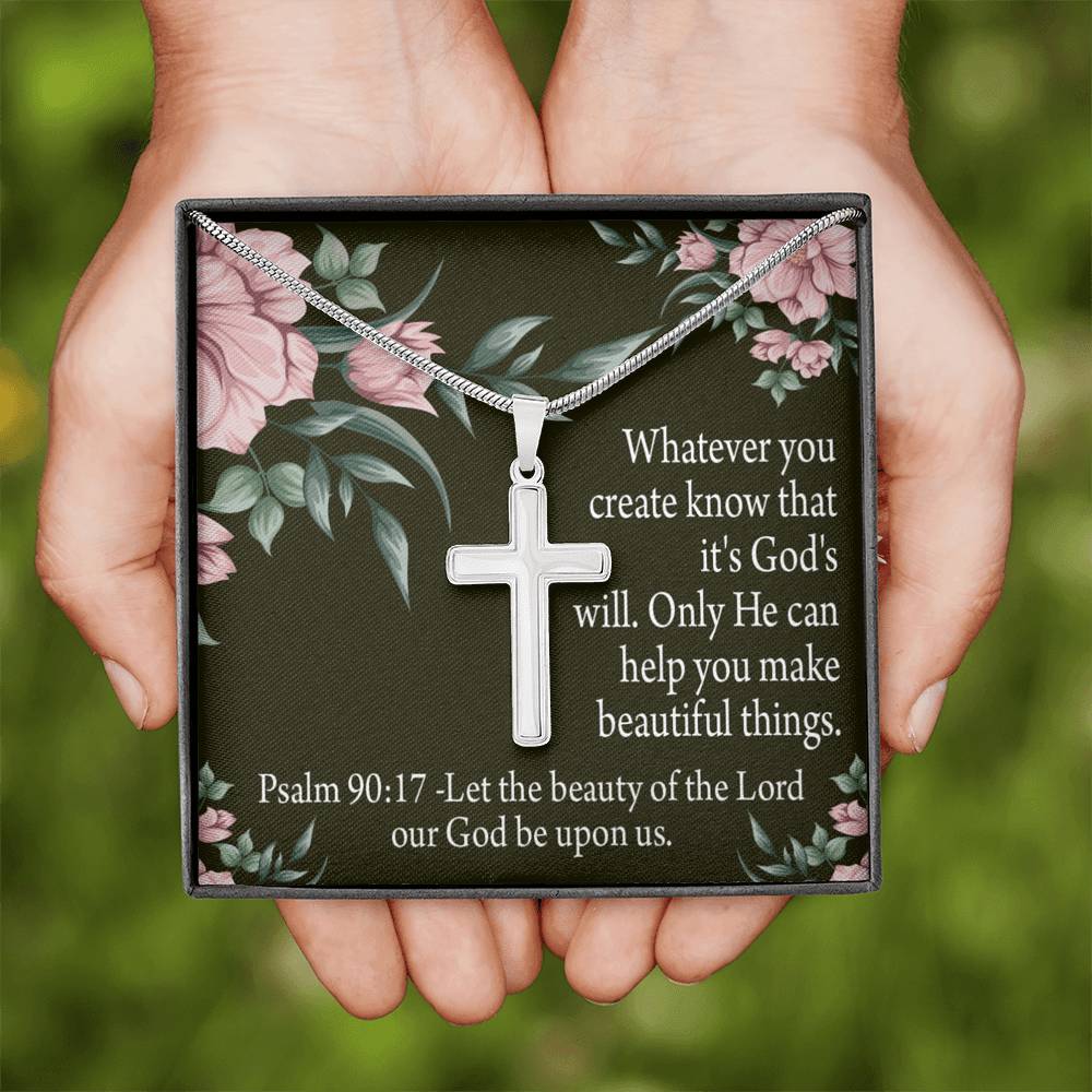 Christian Encouragement God's Will & Beauty Psalm 90:17 Cross Card Necklace w Stainless Steel Pendant-Express Your Love Gifts