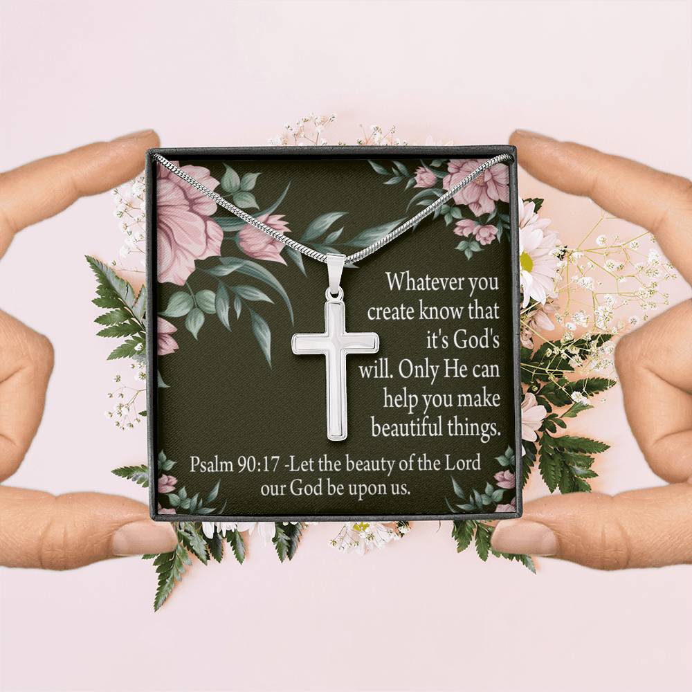 Christian Encouragement God's Will & Beauty Psalm 90:17 Cross Card Necklace w Stainless Steel Pendant-Express Your Love Gifts