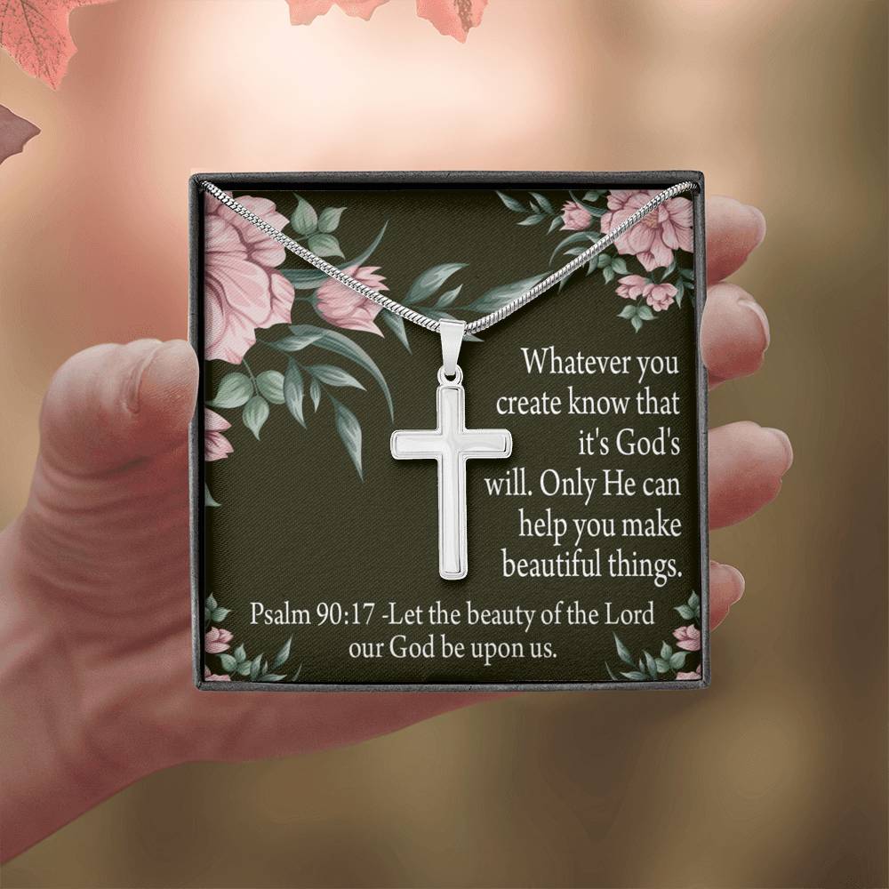 Christian Encouragement God's Will & Beauty Psalm 90:17 Cross Card Necklace w Stainless Steel Pendant-Express Your Love Gifts