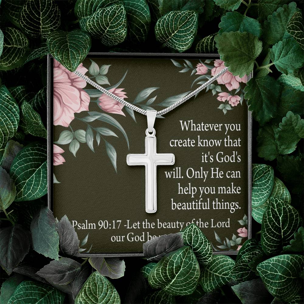 Christian Encouragement God's Will & Beauty Psalm 90:17 Cross Card Necklace w Stainless Steel Pendant-Express Your Love Gifts