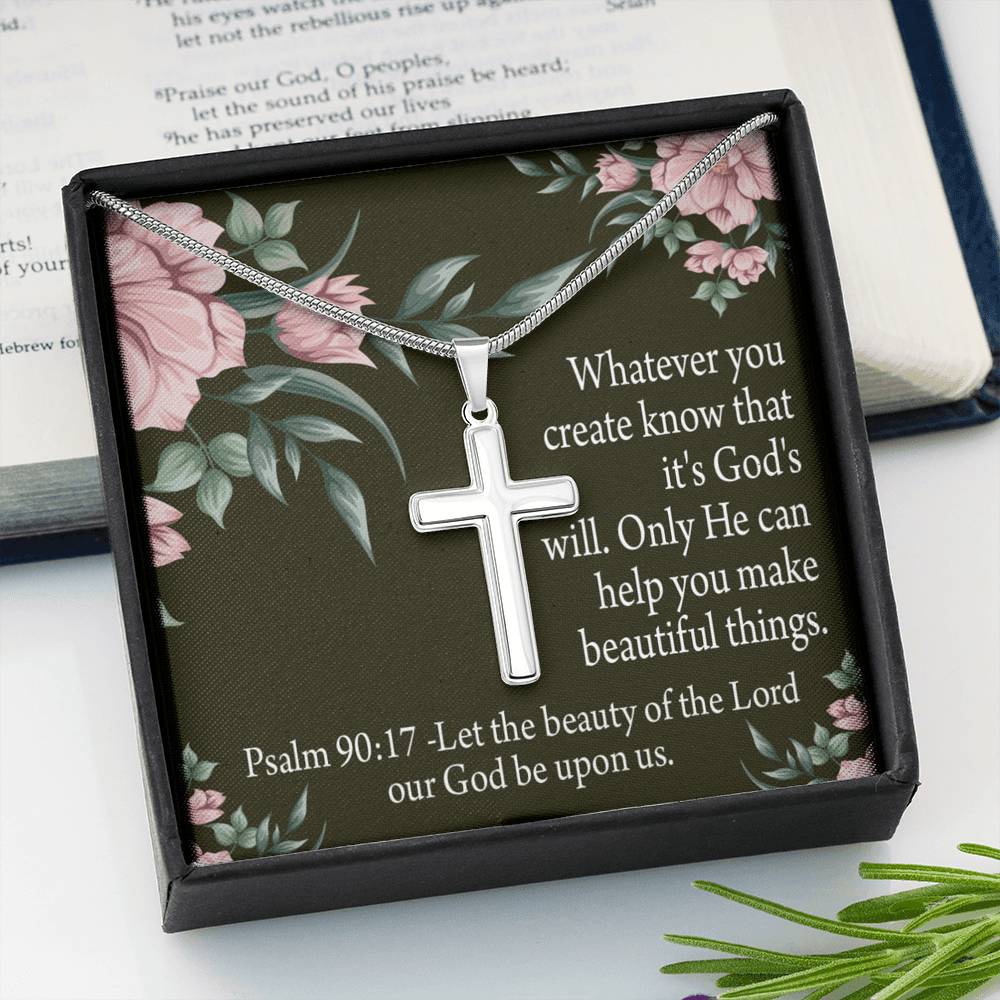 Christian Encouragement God's Will & Beauty Psalm 90:17 Cross Card Necklace w Stainless Steel Pendant-Express Your Love Gifts