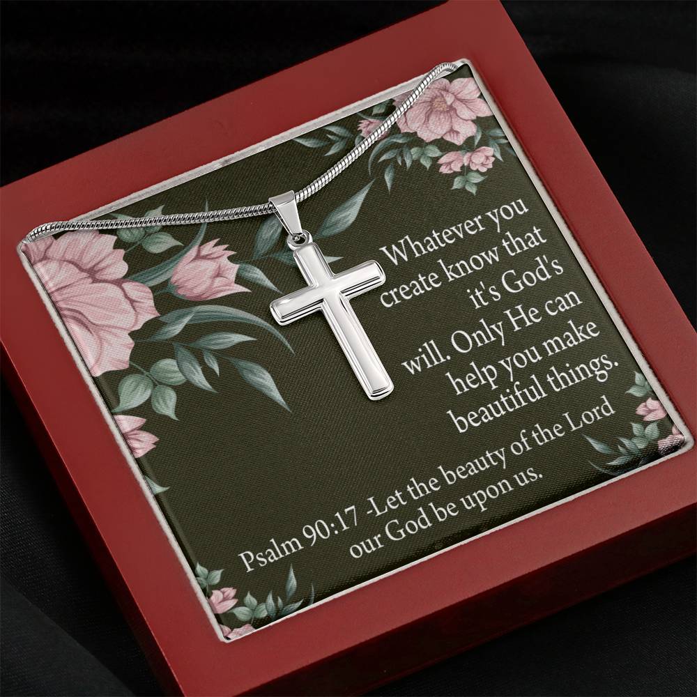 Christian Encouragement God's Will & Beauty Psalm 90:17 Cross Card Necklace w Stainless Steel Pendant-Express Your Love Gifts