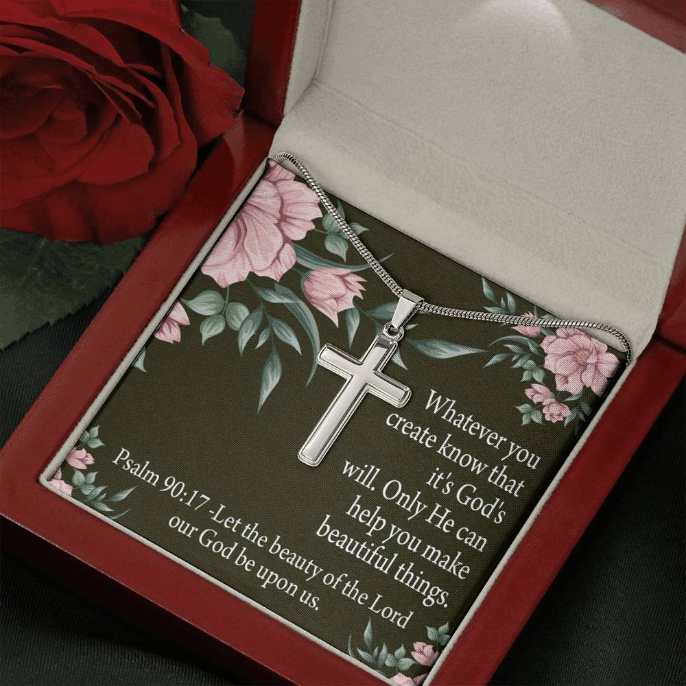 Christian Encouragement God's Will & Beauty Psalm 90:17 Cross Card Necklace w Stainless Steel Pendant-Express Your Love Gifts