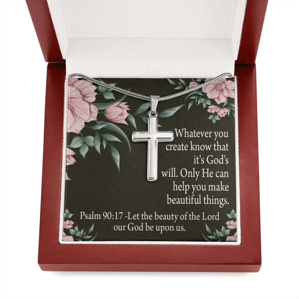 Christian Encouragement God's Will & Beauty Psalm 90:17 Cross Card Necklace w Stainless Steel Pendant-Express Your Love Gifts