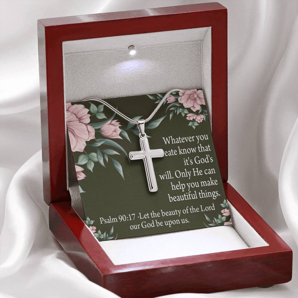 Christian Encouragement God's Will & Beauty Psalm 90:17 Cross Card Necklace w Stainless Steel Pendant-Express Your Love Gifts