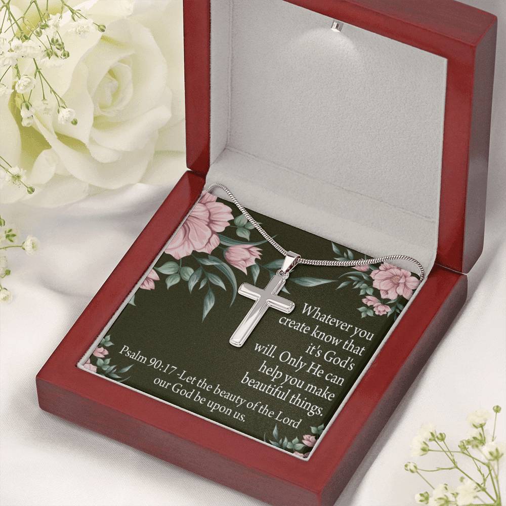 Christian Encouragement God's Will & Beauty Psalm 90:17 Cross Card Necklace w Stainless Steel Pendant-Express Your Love Gifts