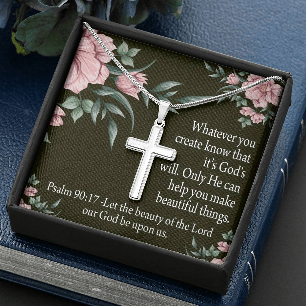 Christian Encouragement God's Will & Beauty Psalm 90:17 Cross Card Necklace w Stainless Steel Pendant-Express Your Love Gifts