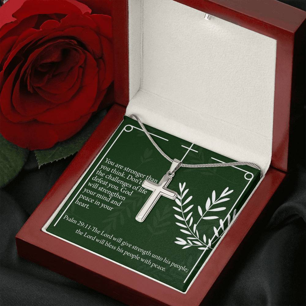 Christian Encouragement God Will Strengthen You Psalm 29:11 Cross Necklace Stainless Steel Pendant Message Card-Express Your Love Gifts