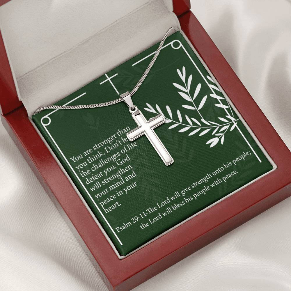 Christian Encouragement God Will Strengthen You Psalm 29:11 Cross Necklace Stainless Steel Pendant Message Card-Express Your Love Gifts