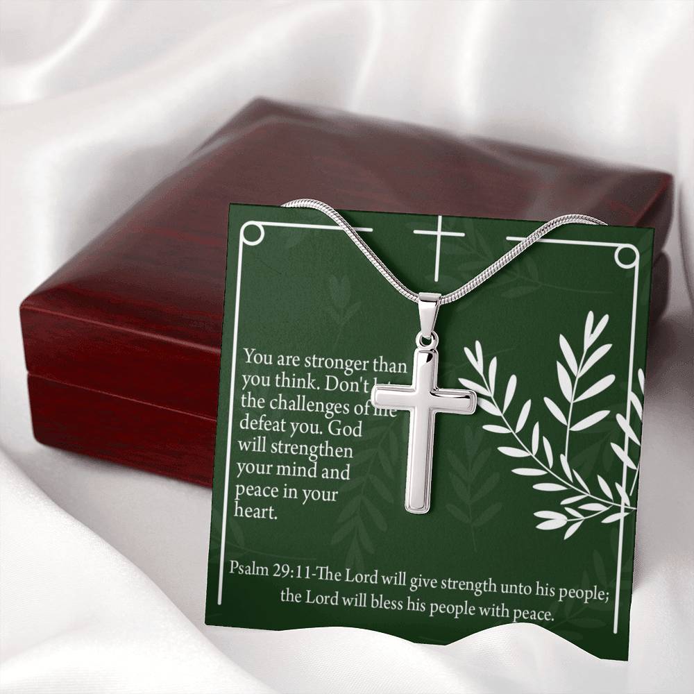 Christian Encouragement God Will Strengthen You Psalm 29:11 Cross Necklace Stainless Steel Pendant Message Card-Express Your Love Gifts