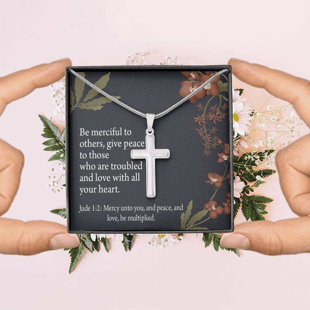 Christian Encouragement Jude 1:2 CAre And Concern Cross Card Necklace w Stainless Steel Pendant-Express Your Love Gifts