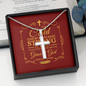 Christian Encouragement Strong Child Luke 2:40 Message Cross Card Necklace w Stainless Steel Pendant-Express Your Love Gifts