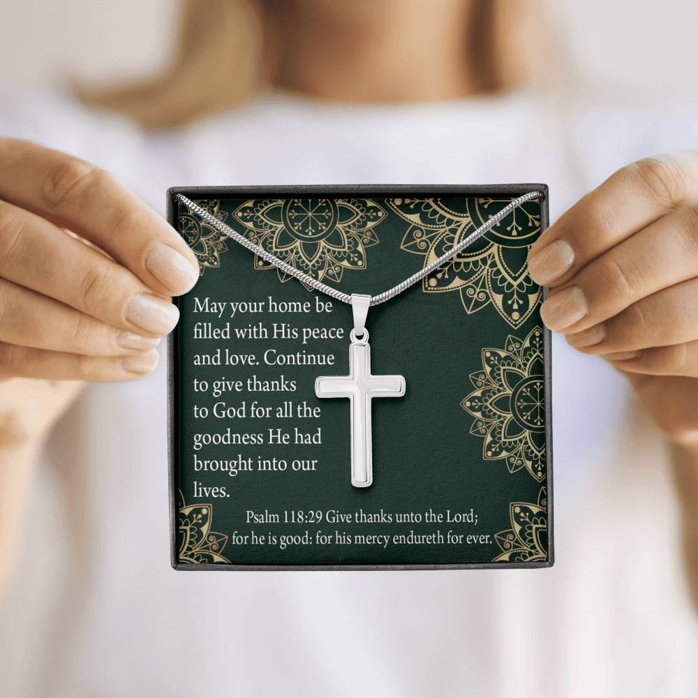Christian Encouragement Thanksgiving Psalm118:29 Cross Card Necklace w Stainless Steel Pendant-Express Your Love Gifts