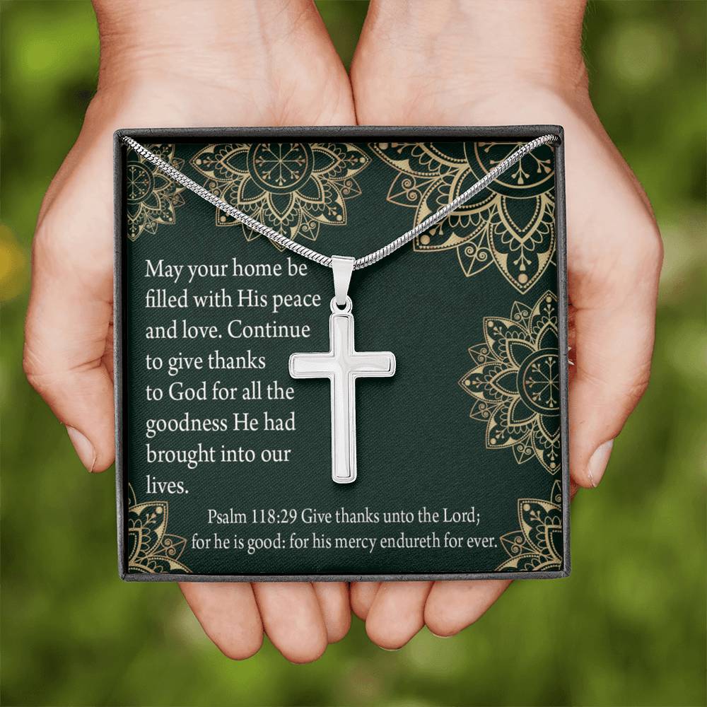 Christian Encouragement Thanksgiving Psalm118:29 Cross Card Necklace w Stainless Steel Pendant-Express Your Love Gifts